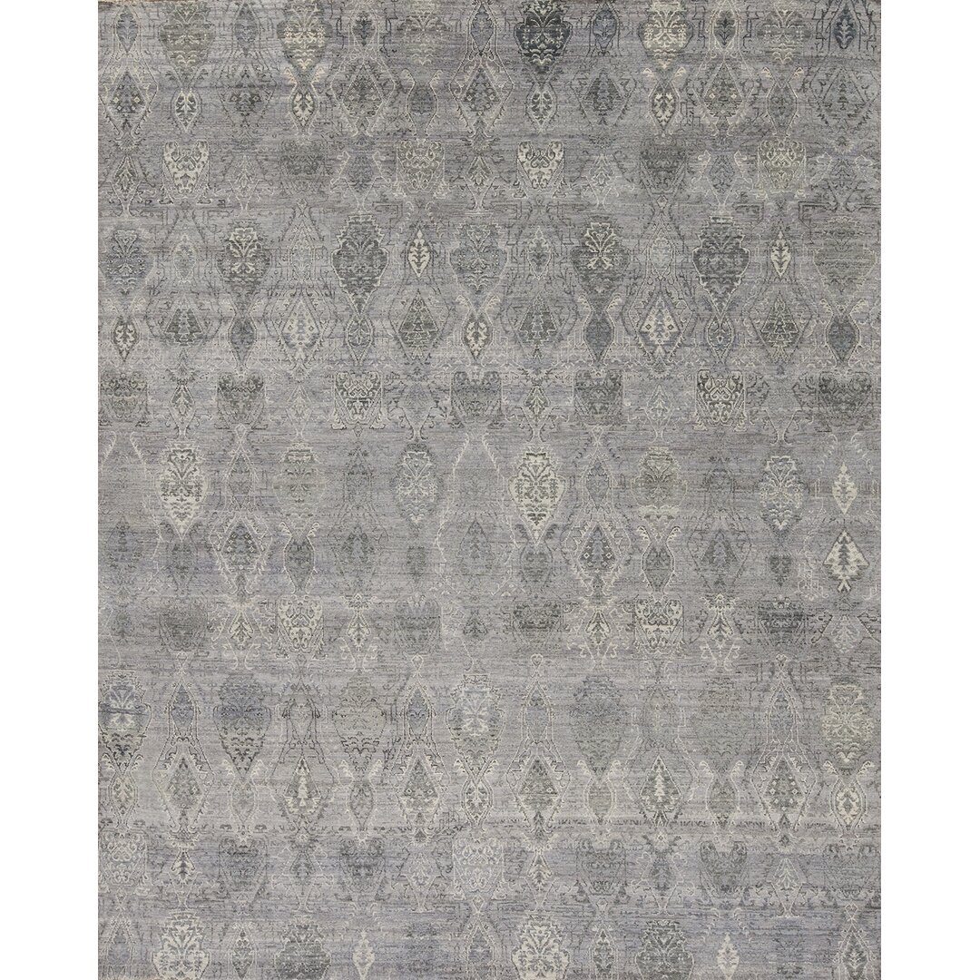 Samad Rugs Mayfair Geometric Hand Knotted Wool Gray/White Area Rug - Image 0