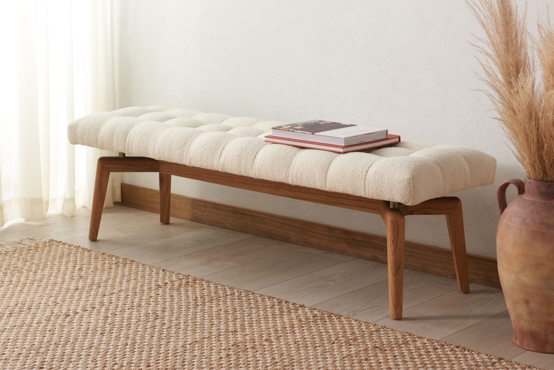 Gallagher Tufted Bench - Beige/Natural - Image 1