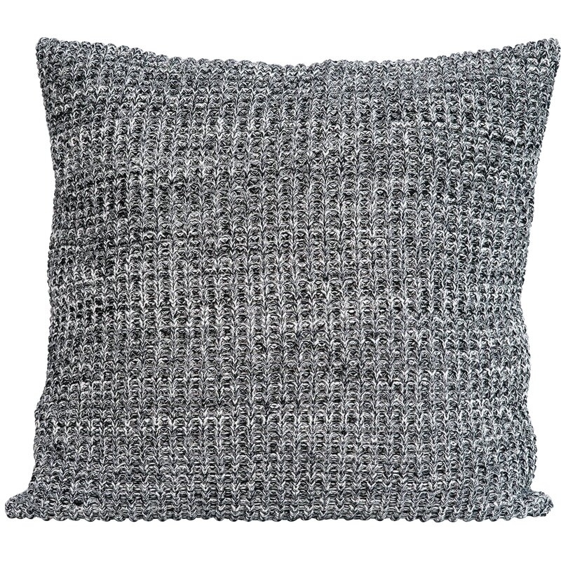 Bloomingville Black & Natural Square Cotton Knit Pillow with Leather Handle - Image 0