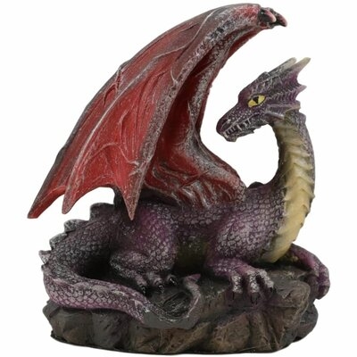 Trinx Small Purple Dragon With Red Lava Wings Resting On Volcanic Rock Figurine 3.5"Tall Fantasy Legends Dungeons And Dragons Fairy Garden DIY Collectible Statue Decor - Image 0