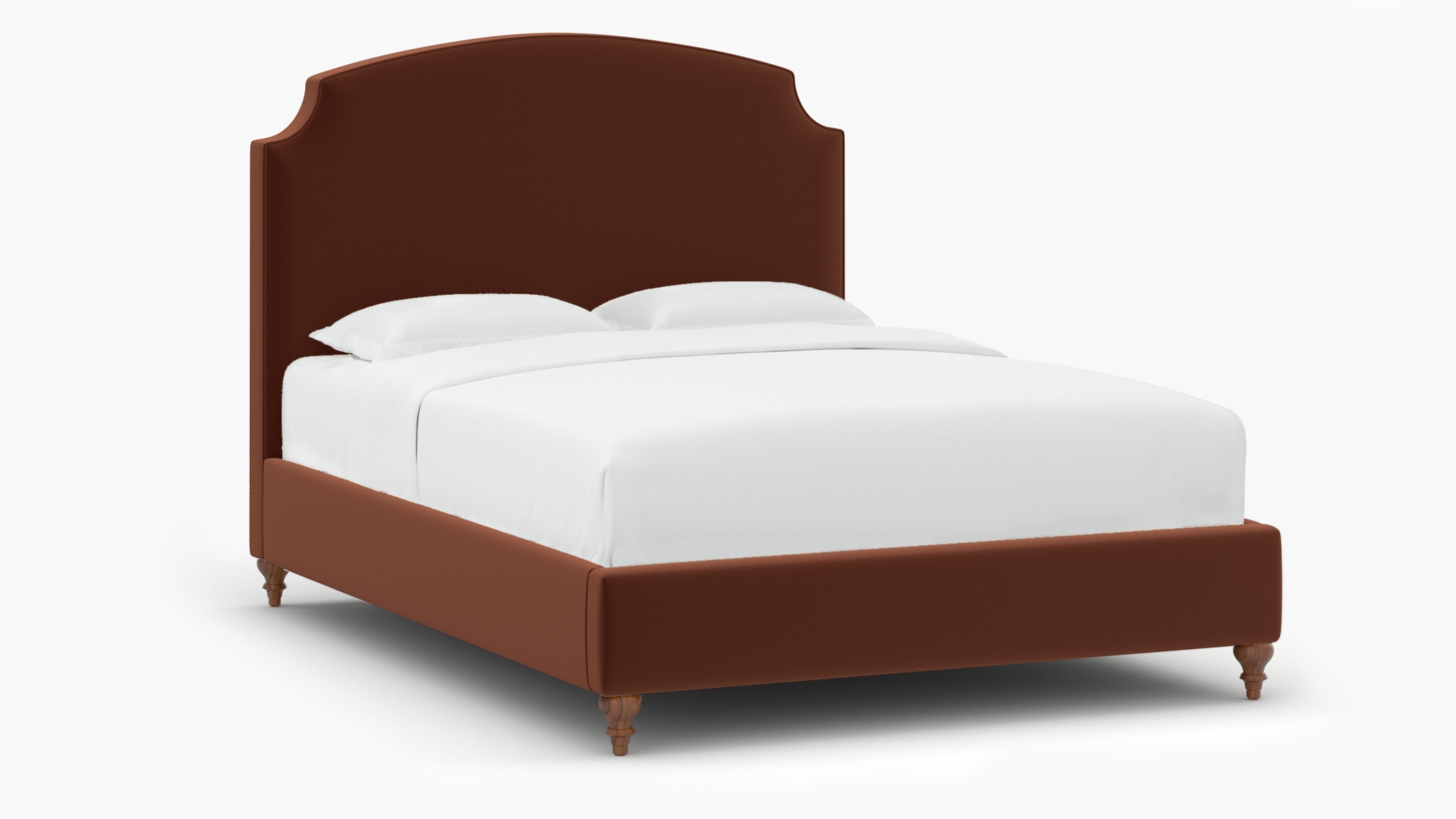 Cove Bed, Rust Performance Velvet, Walnut Traditional Turned Leg, Queen - Image 1