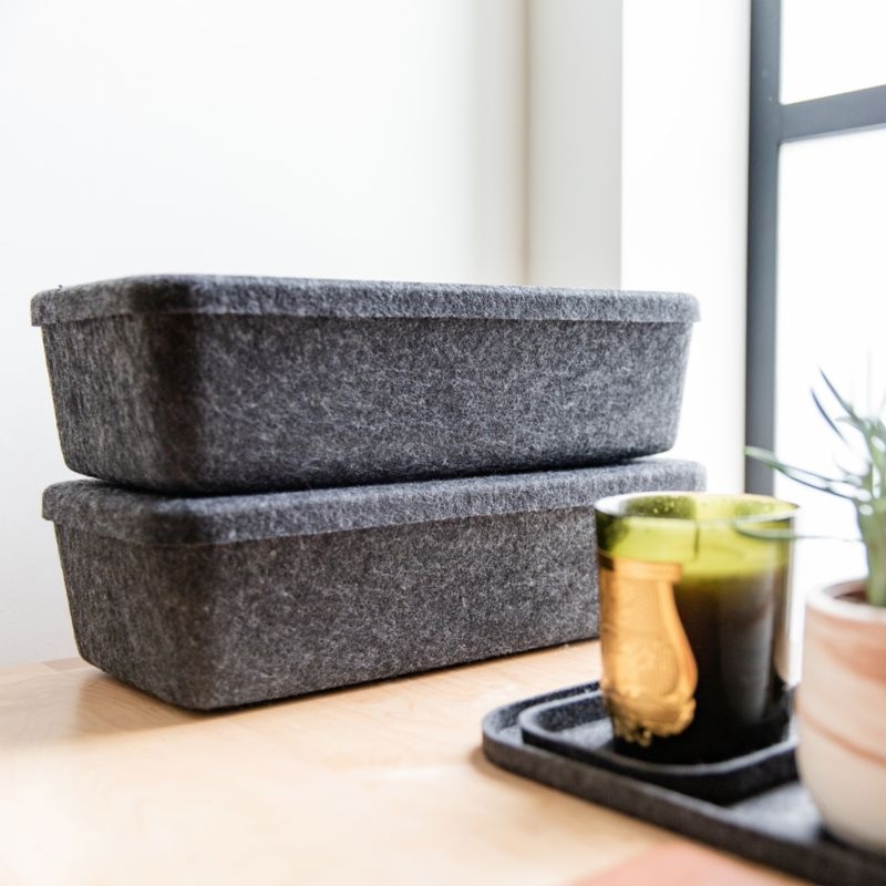 SortJoy Long Carbon Sculpted Storage Bin with Lid, Set of 3 - Image 1
