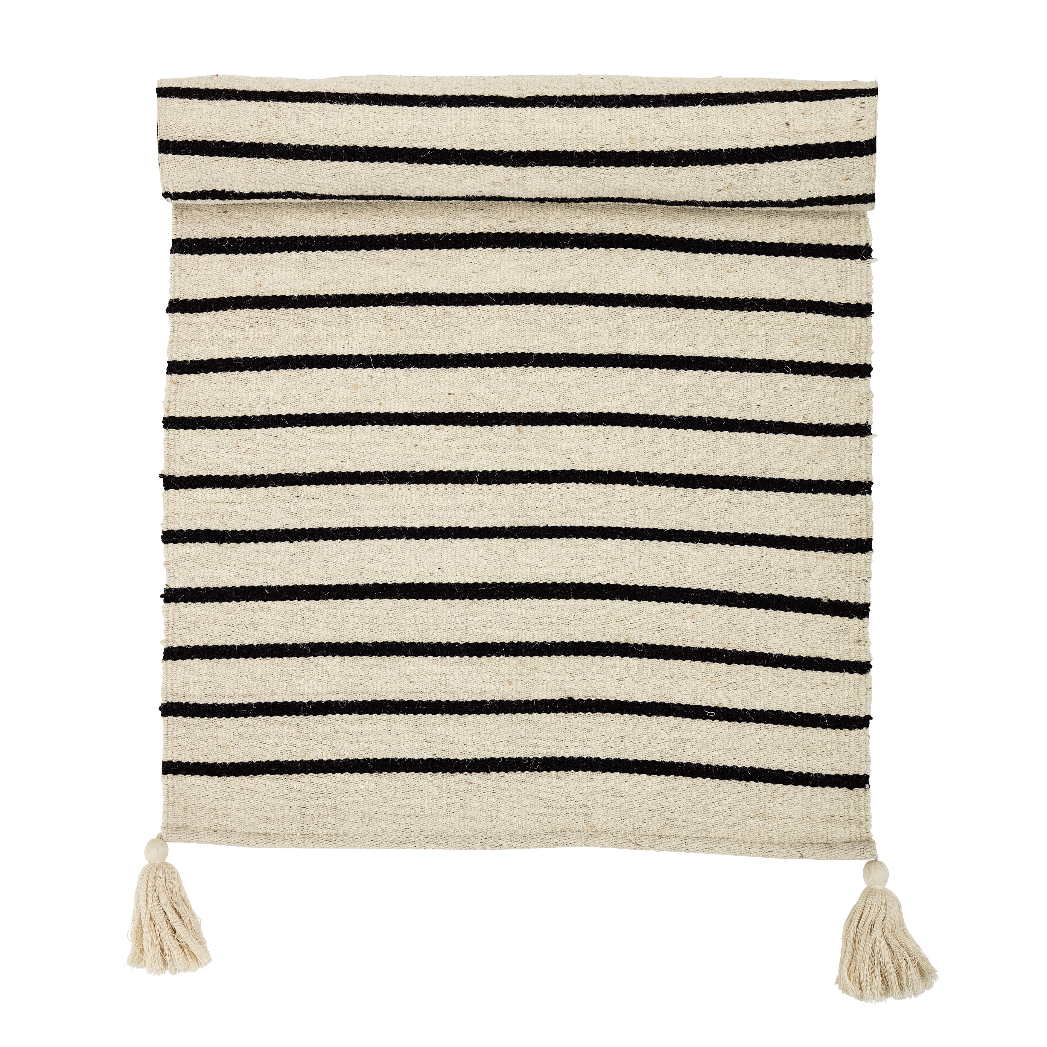 Rectangle Black & White Striped Cotton Rug - Image 0