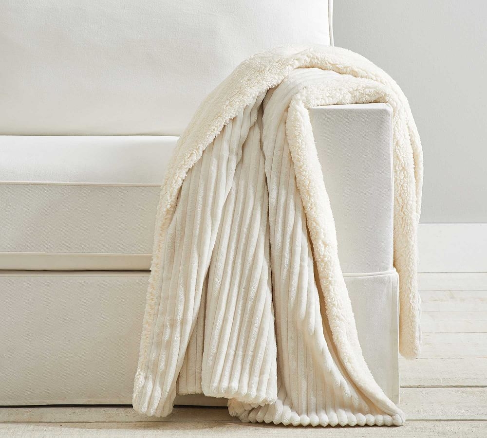 Ridgeline Sherpa Back Throw Blanket, 50 x 60", Ivory - Image 0