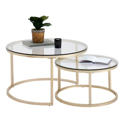 Nesting Coffee Table Modern Round Living Room Table, Clear & Gold, Set of 2 - Image 0