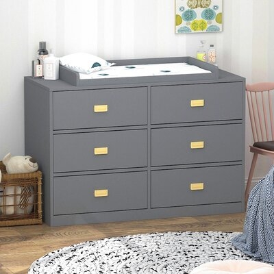 6 Drawers Wooden Changing Table Dresser In Grey - Image 0