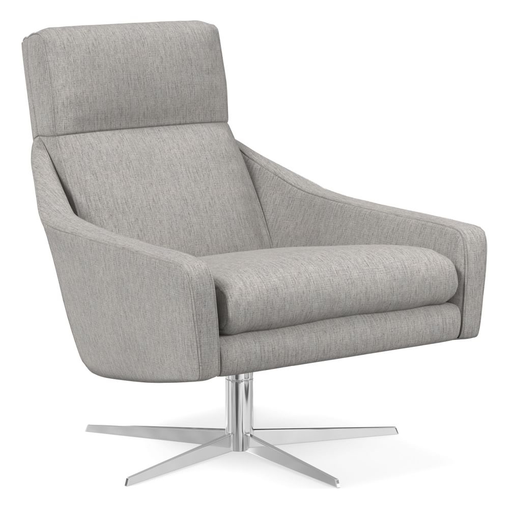 Austin Swivel Base Chair, Poly, Performance Coastal Linen, Storm Gray, Polished Nickel - Image 0