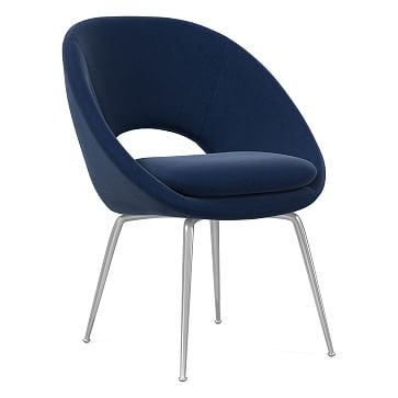 Orb Upholstered Dining Chair, Performance Velvet, Ink Blue, Chrome - Image 0