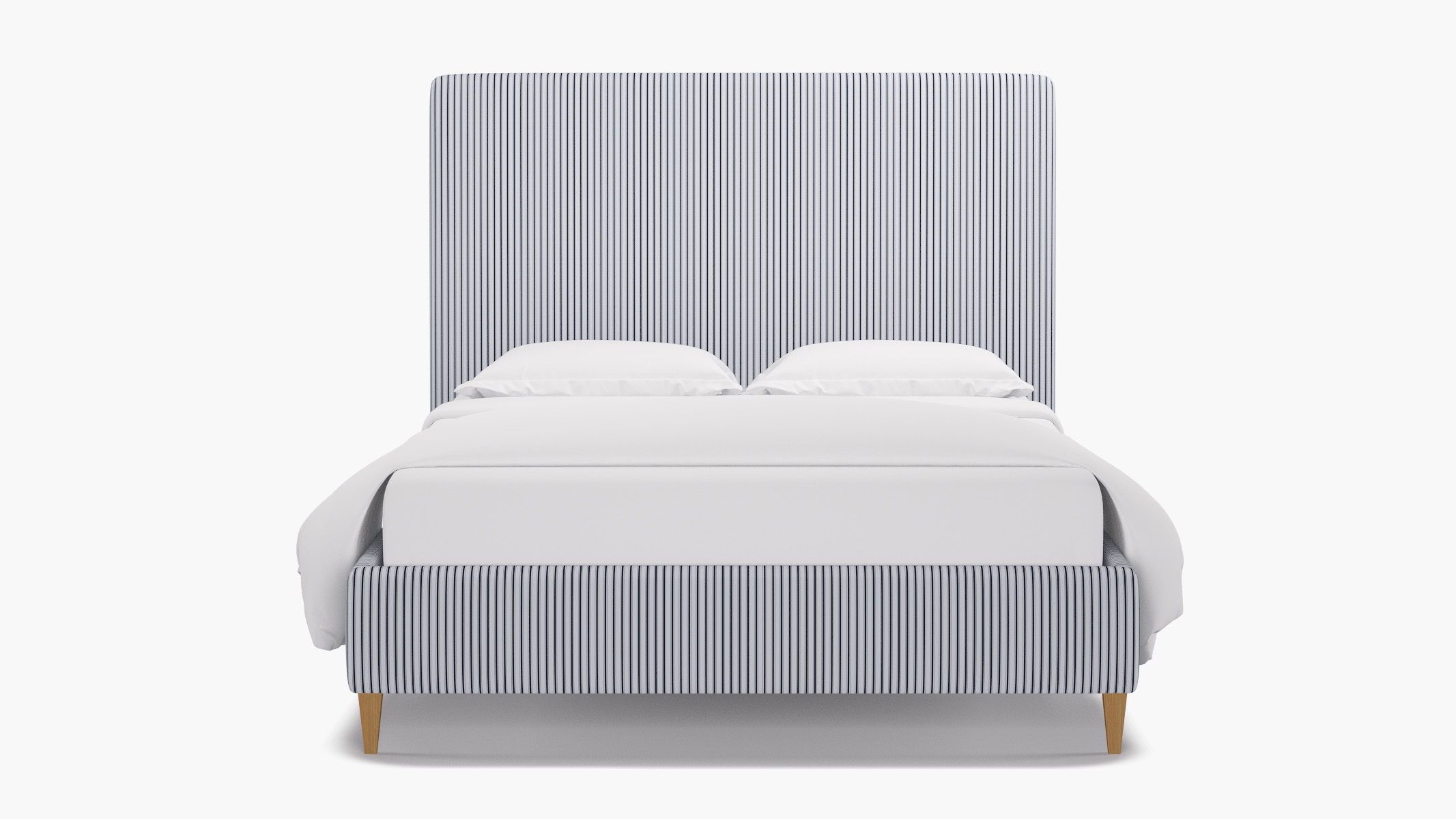 Classic Bed, Navy Classic Ticking Stripe, Natural Square Tapered Leg, Queen - Image 0