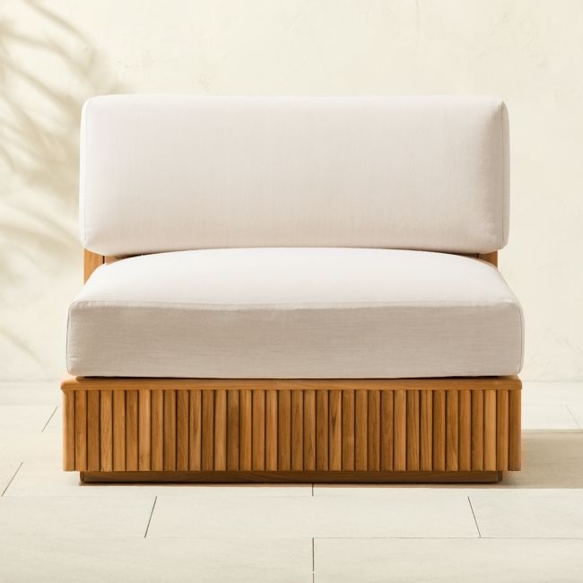 Topia Teak Outdoor Armless Chair with White Sunbrella® Cushions - Image 0