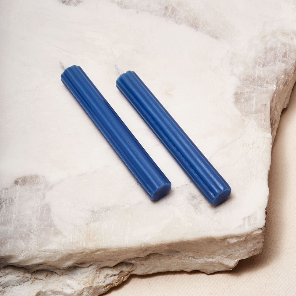 Via Maris Shabbat Candles, Paraffin Wax, Blue, Set Of 2 - Image 0