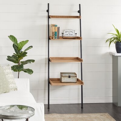 Tall 4-Tier Natural Wood And Black Metal Ladder Shelf, 24" X 72" - Image 0