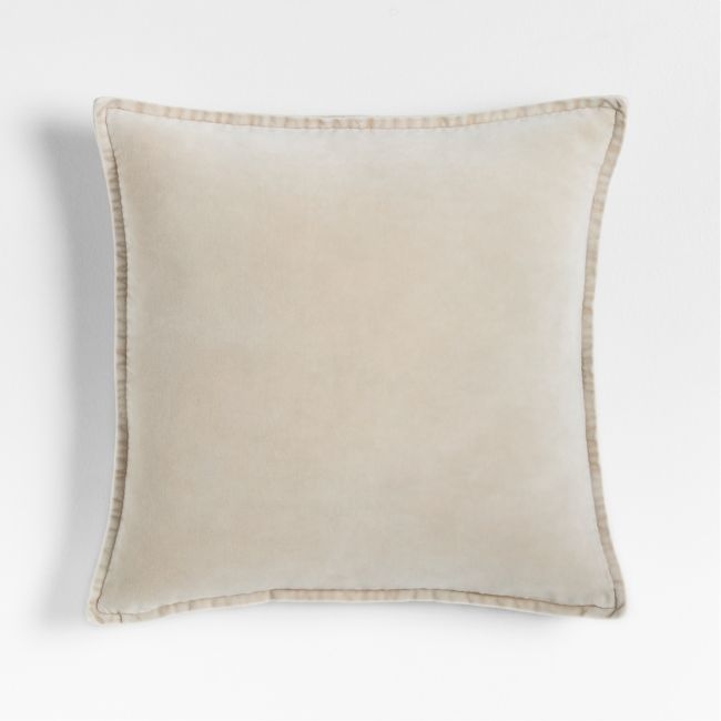 Relaxed Washed Organic Cotton Velvet 20"x20" Moonbeam Throw Pillow with Feather Insert - Image 0