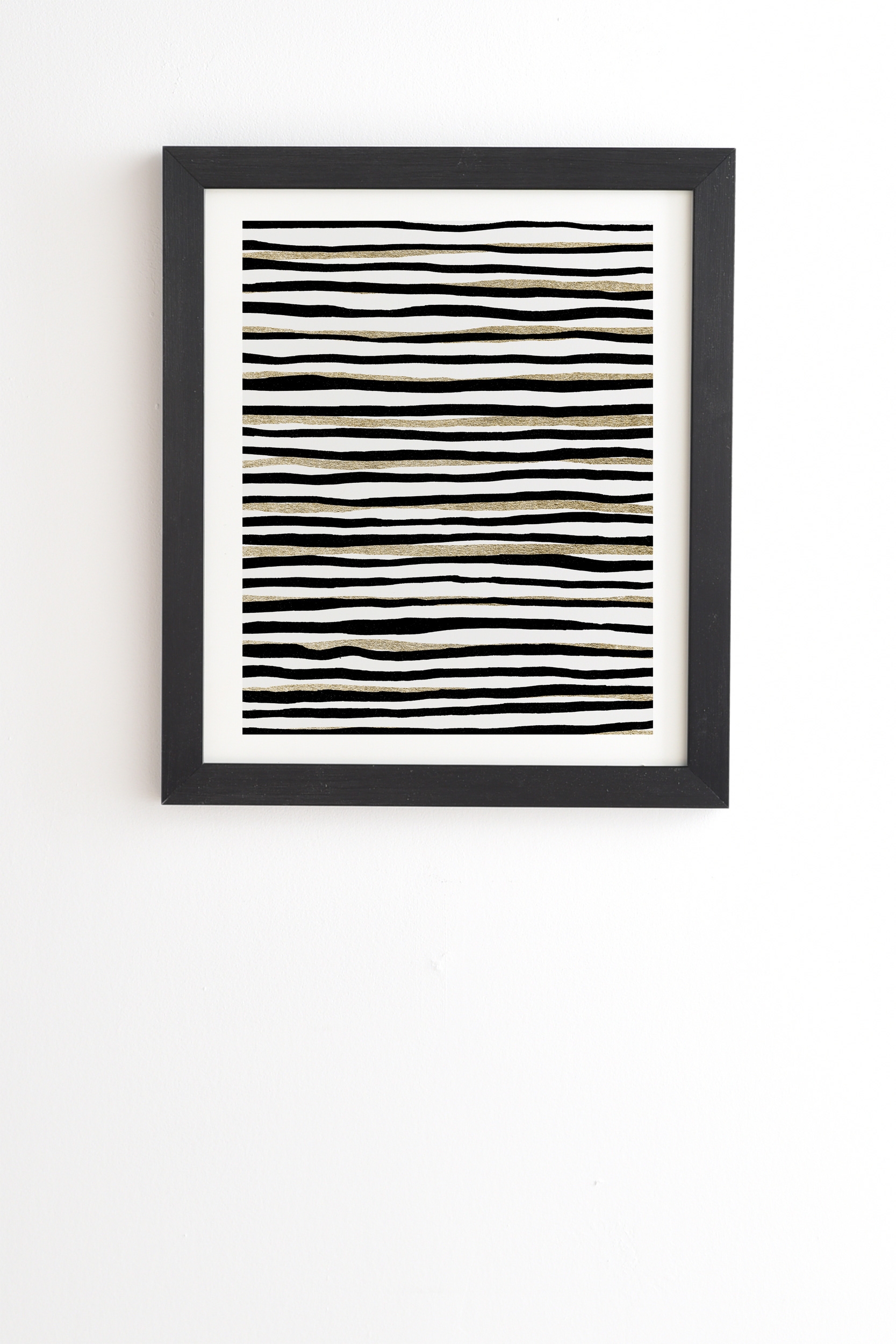 Black And Gold Stripes by Georgiana Paraschiv - Framed Wall Art Basic Black 20" x 20" - Image 1