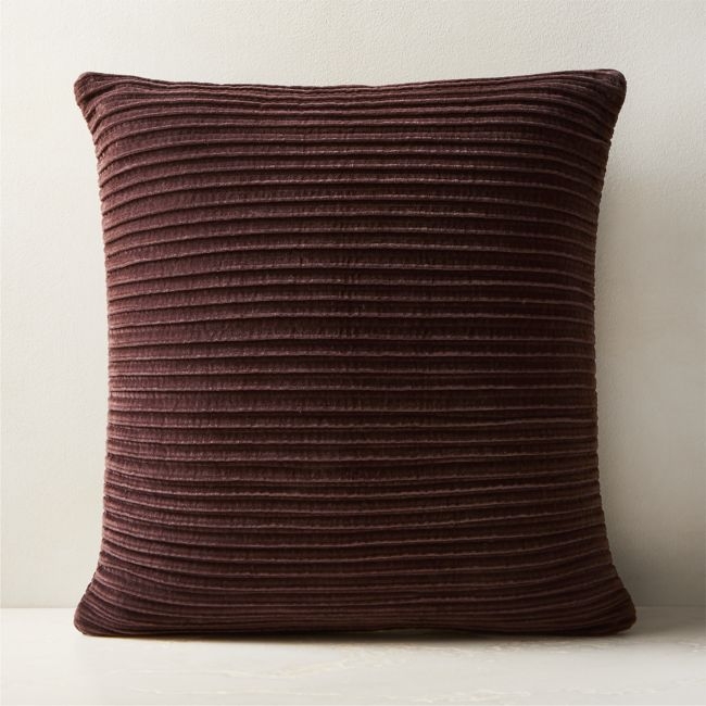 Paola Pleated Dark Brown Velvet Throw Pillow with Down-Alternative Insert 20''x20" - Image 0