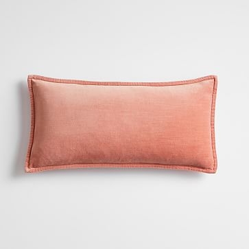 Washed Cotton Velvet Pillow 12X24, Lumbar, Pale Pink Grapefruit, WE Kids - Image 0