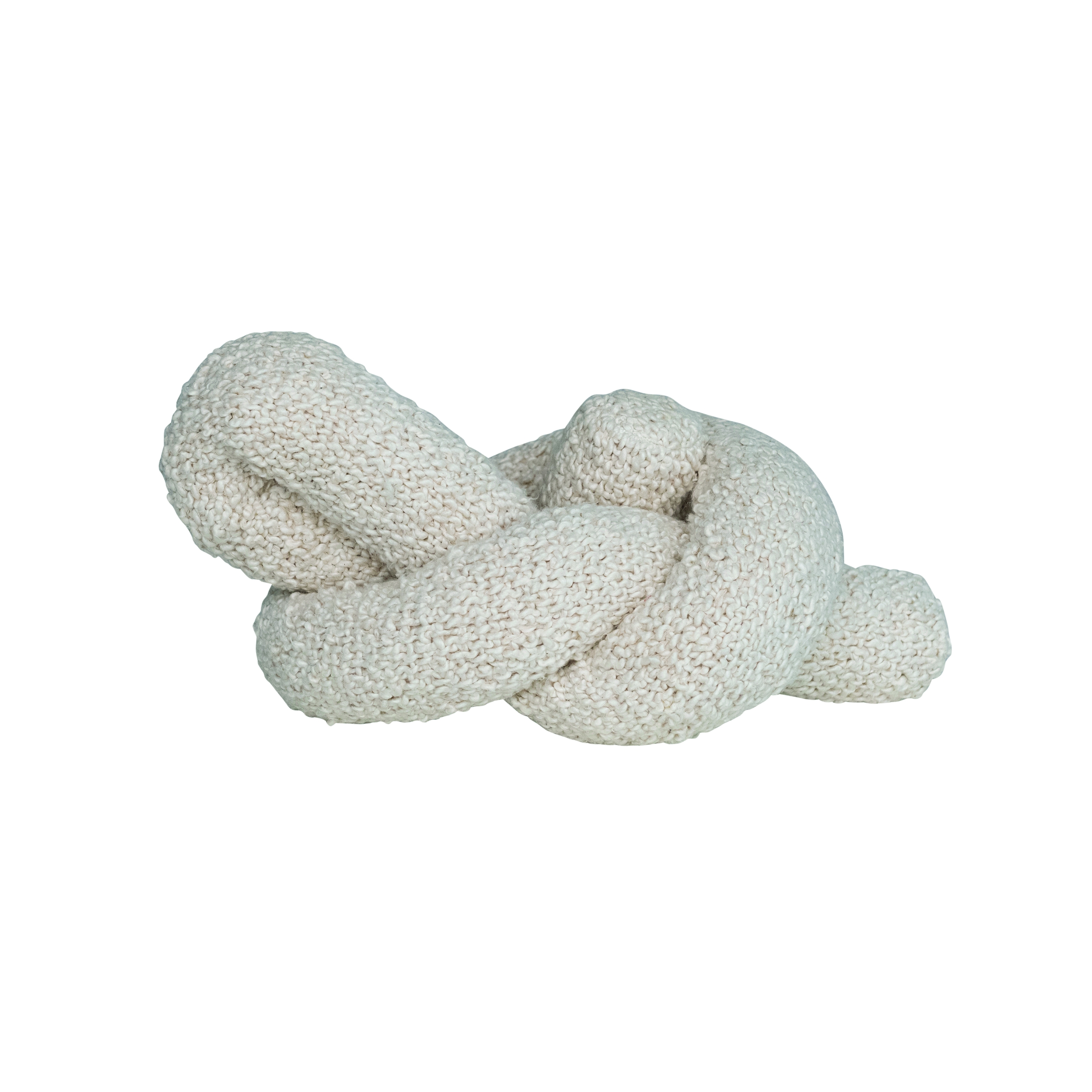 22 Inches Woven Cotton Bouclé Knot Design Pillow, Cream - Image 0