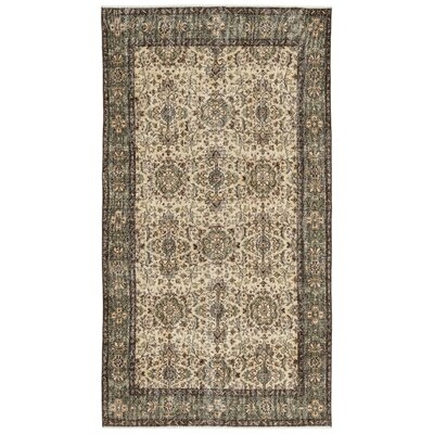 One-of-a-Kind Hand-Knotted 1960s Beige/Green 4'5" x 7'2" Area Rug - Image 0