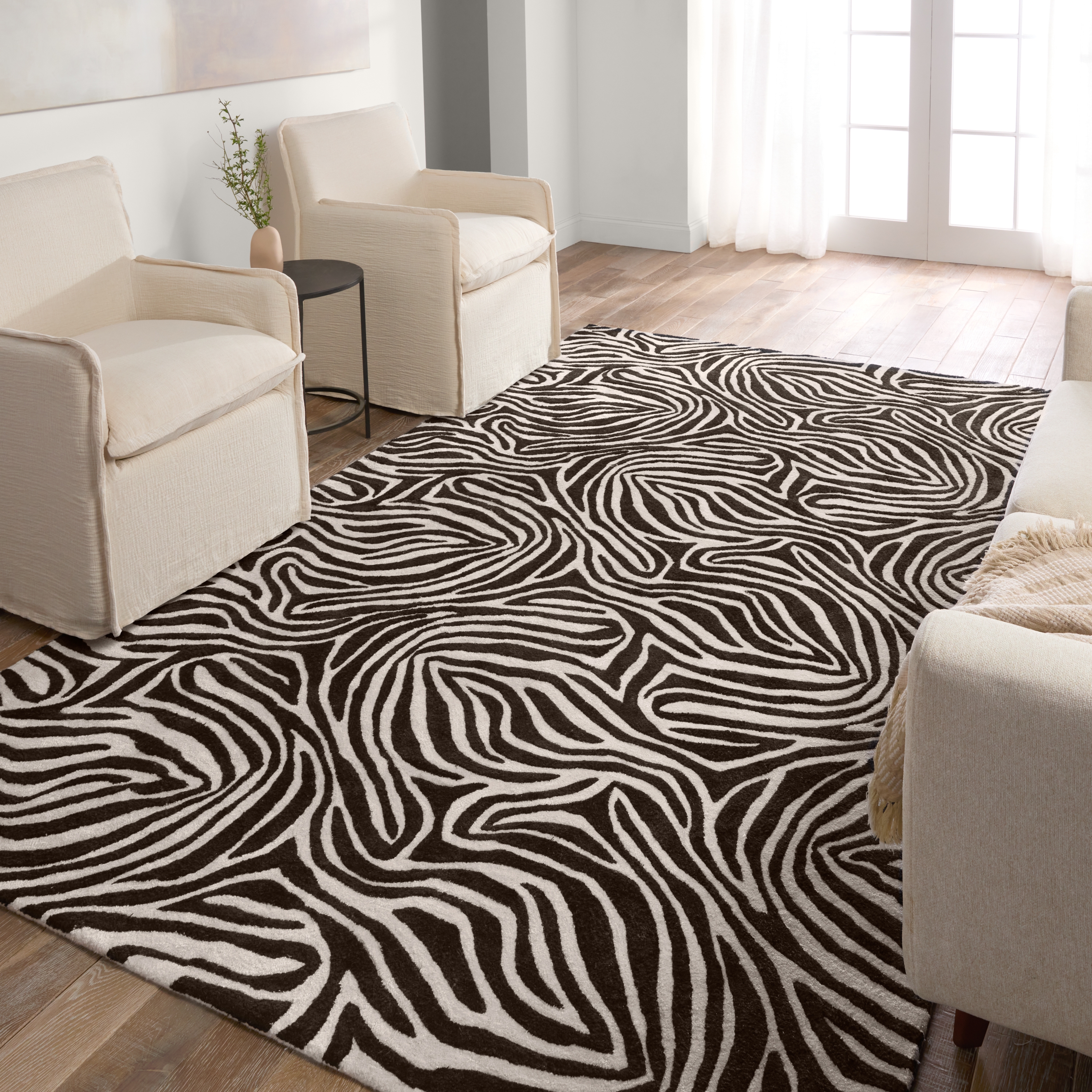 Collide CLN18 Handmade Animal Print Black and White Area Rug (8'x10') - Image 4