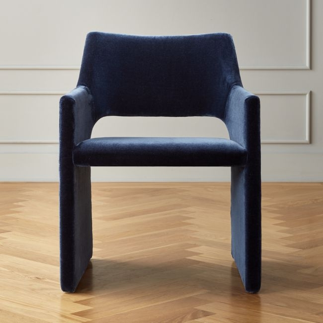 Foley Faux Mohair Navy Dining Armchair Set of 4 - Image 0