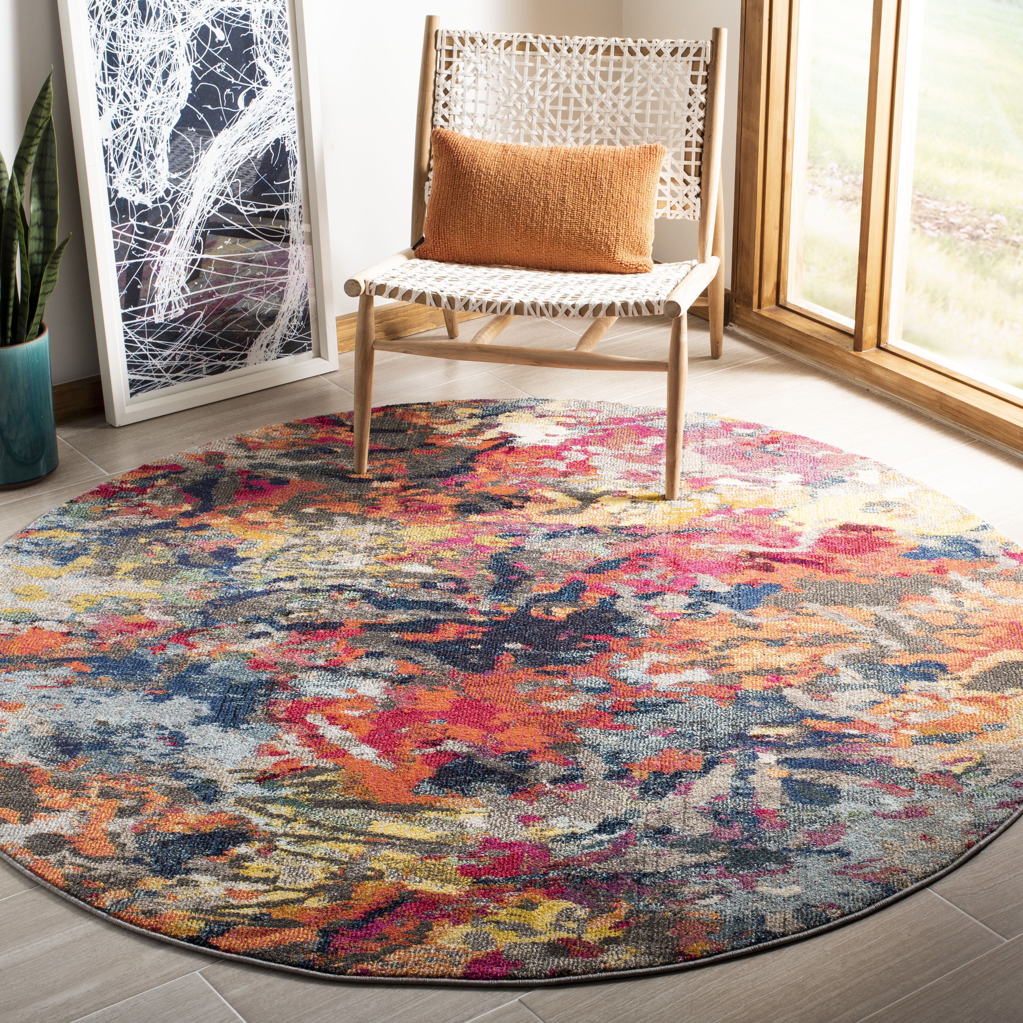 Arlo Home Woven Area Rug, MNC258M, Blue/Orange,  6' 7" X 6' 7" Round - Image 1