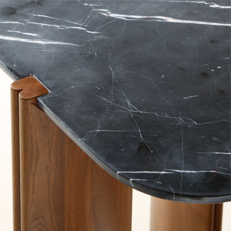 Tule 78" Black Marble and Walnut Wood Console Table - Image 1
