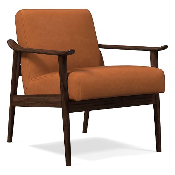 OPEN BOX: Midcentury Show Wood Chair, Poly, Vegan Leather, Saddle, Espresso - Image 0