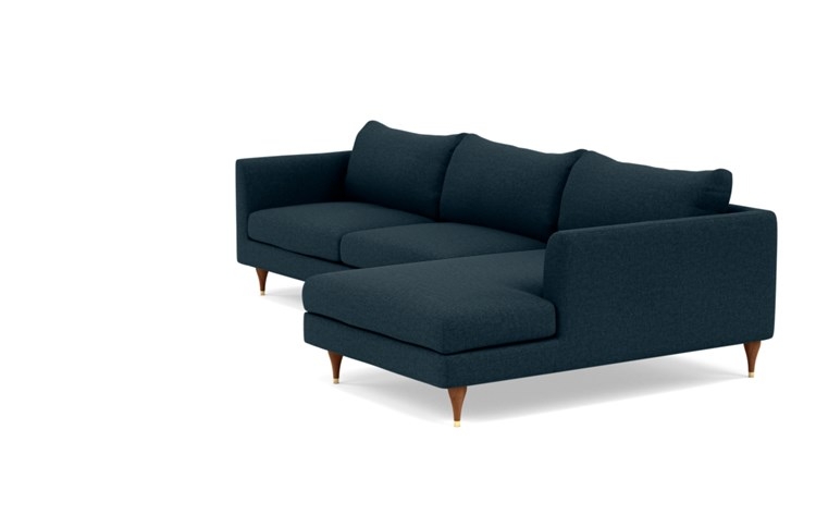 Owens Right Sectional with Blue Union Fabric, extended chaise, and Oiled Walnut with Brass Cap legs - Image 4