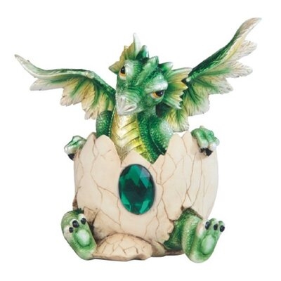 5"H Fantasy May Birthstone Green Dragon Baby Hatchling In Egg Figurine - Image 0