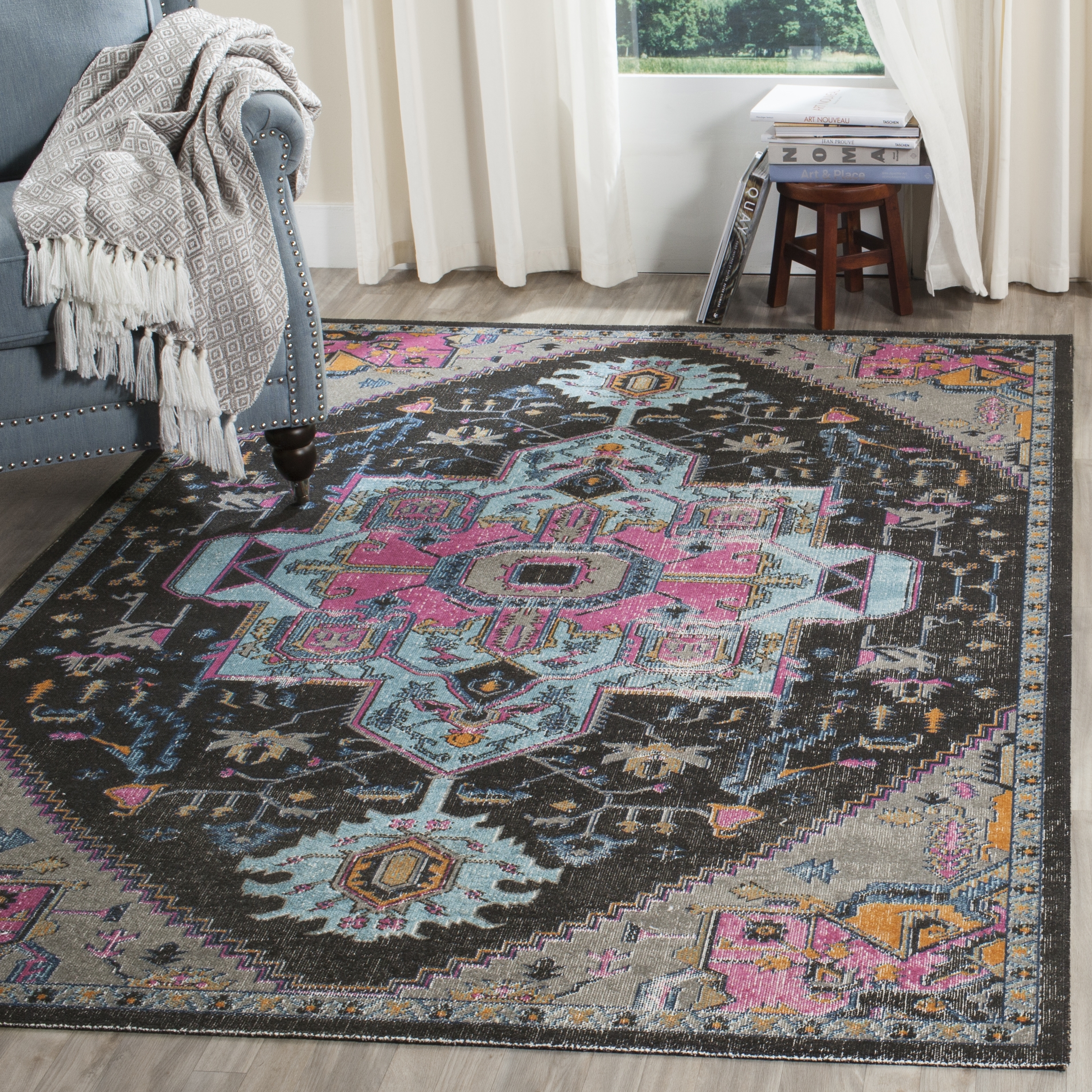 Arlo Home Woven Area Rug, ATN332J, Grey/Fuchsia,  3' X 5' - Image 1