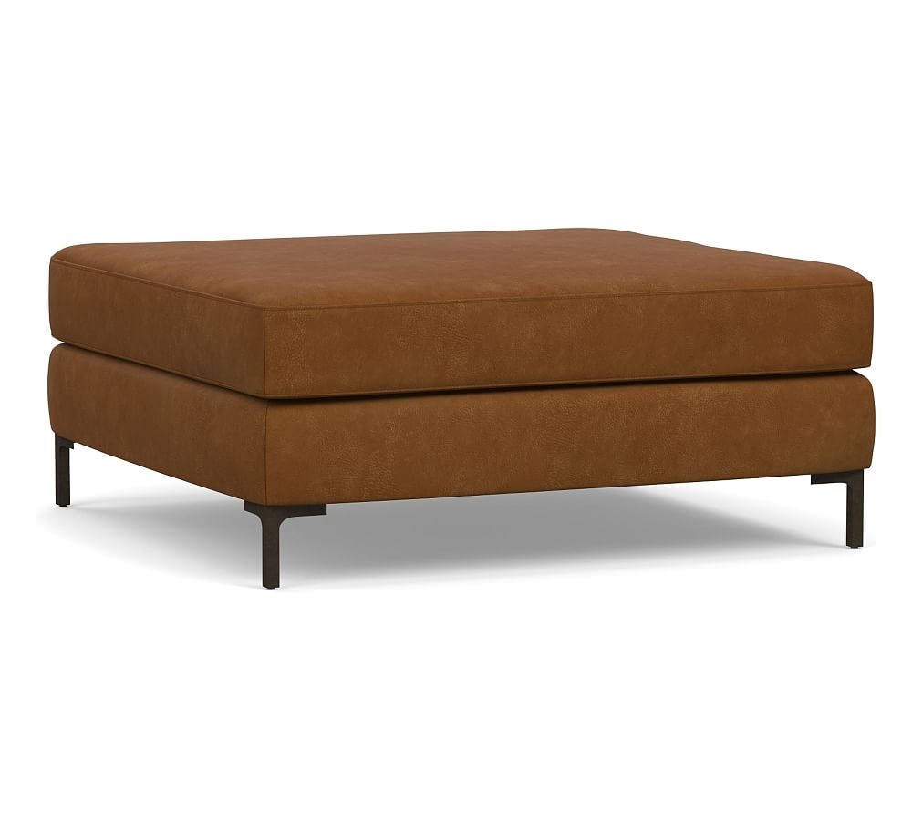 Jake Leather Sectional Ottoman with Bronze Legs, Down Blend Wrapped Cushions, Nubuck Caramel - Image 0