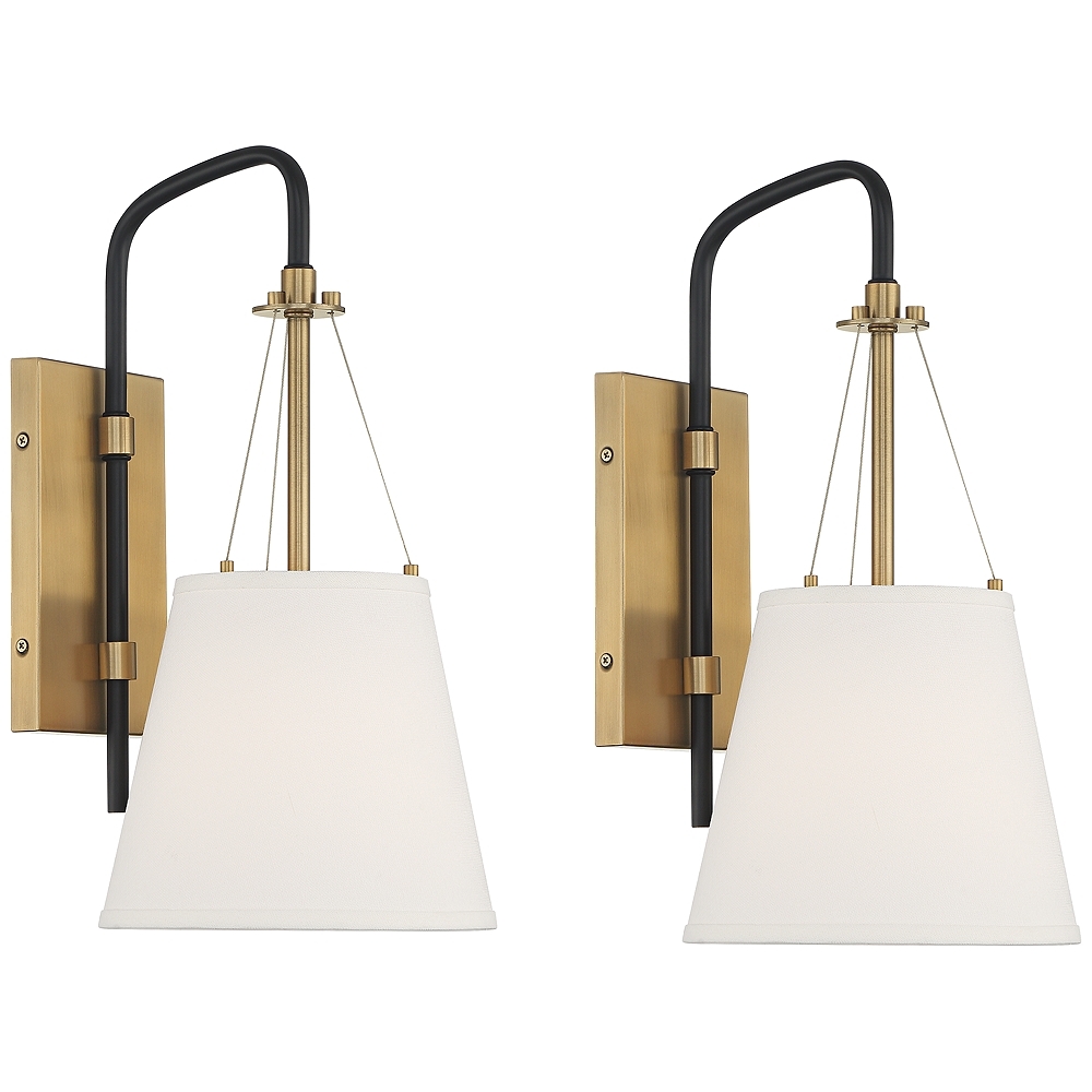 Possini Euro Crysta 16 3/4"H Warm Brass and Black Wall Sconce Set of 2 - Image 0