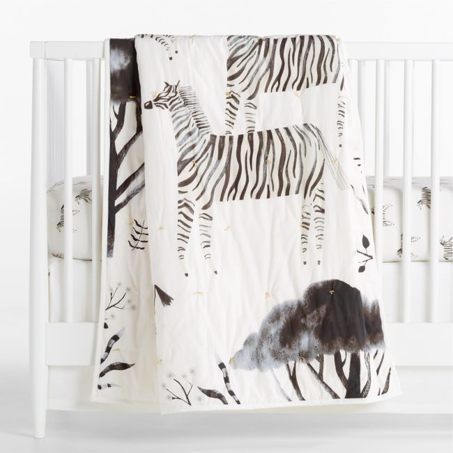 Mikumi Organic Zebra Baby Crib Quilt - Image 0