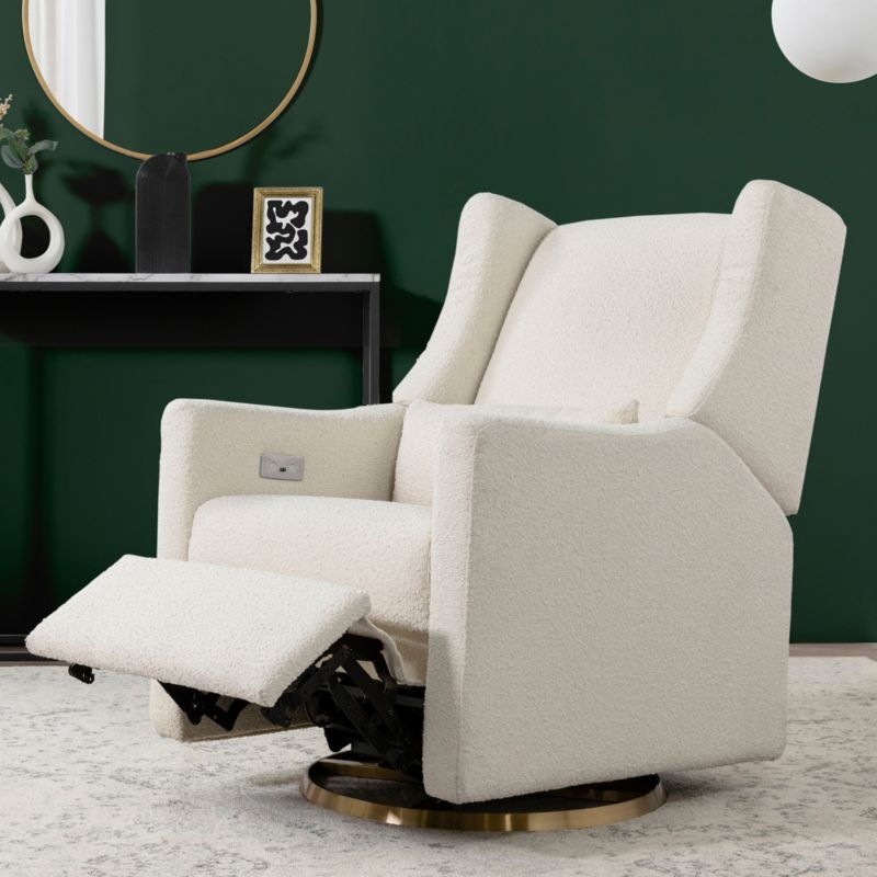 Babyletto Kiwi Ivory Boucle Nursery Power Recliner Chair with Gold Base - Image 1