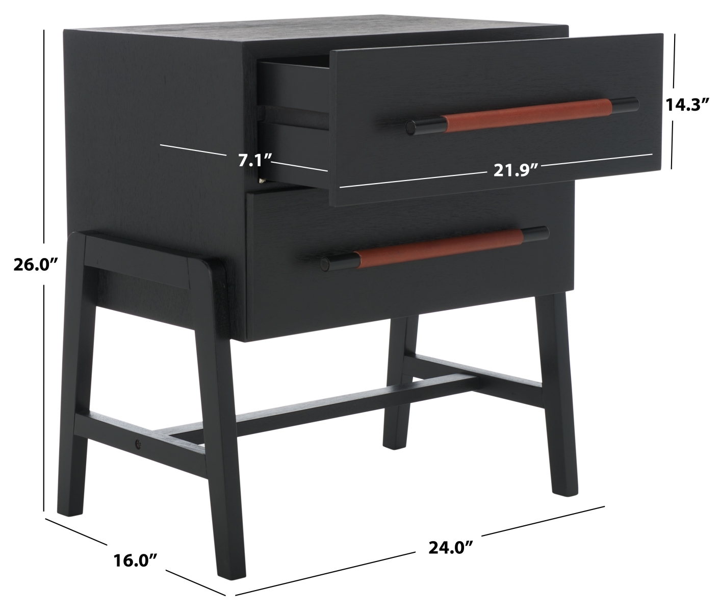 Tiona 2 Drawer Nightstand - Black / Brown - Safavieh - Image 9