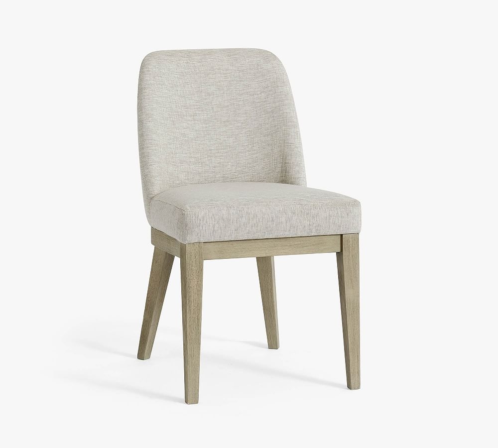 Layton Upholstered Side Dining Chair, Gray Wash Legs, Performance Heathered Tweed Indigo - Image 0