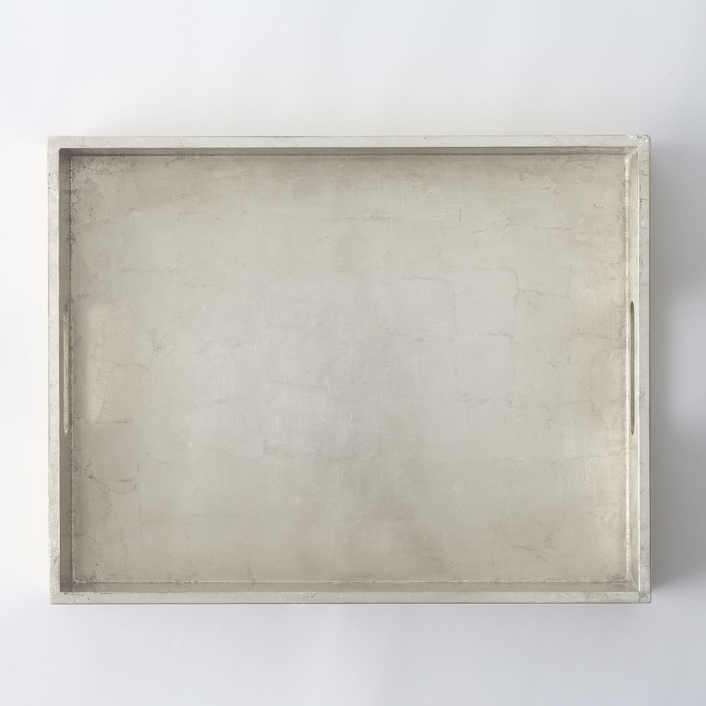 Lacquer Wood Tray 14"x18", Silver - Image 0
