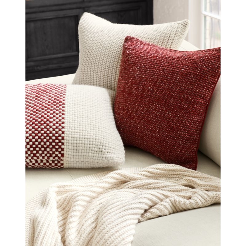 Arctic Ivory Wool Blend 23''x23" Fisherman Knit Throw Pillow with Down-Alternative Insert - Image 2