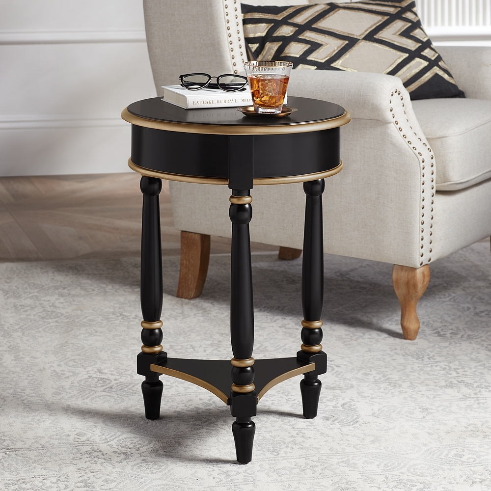 Cason 18 1/4" Wide Black and Gold Round Side Table - Image 0