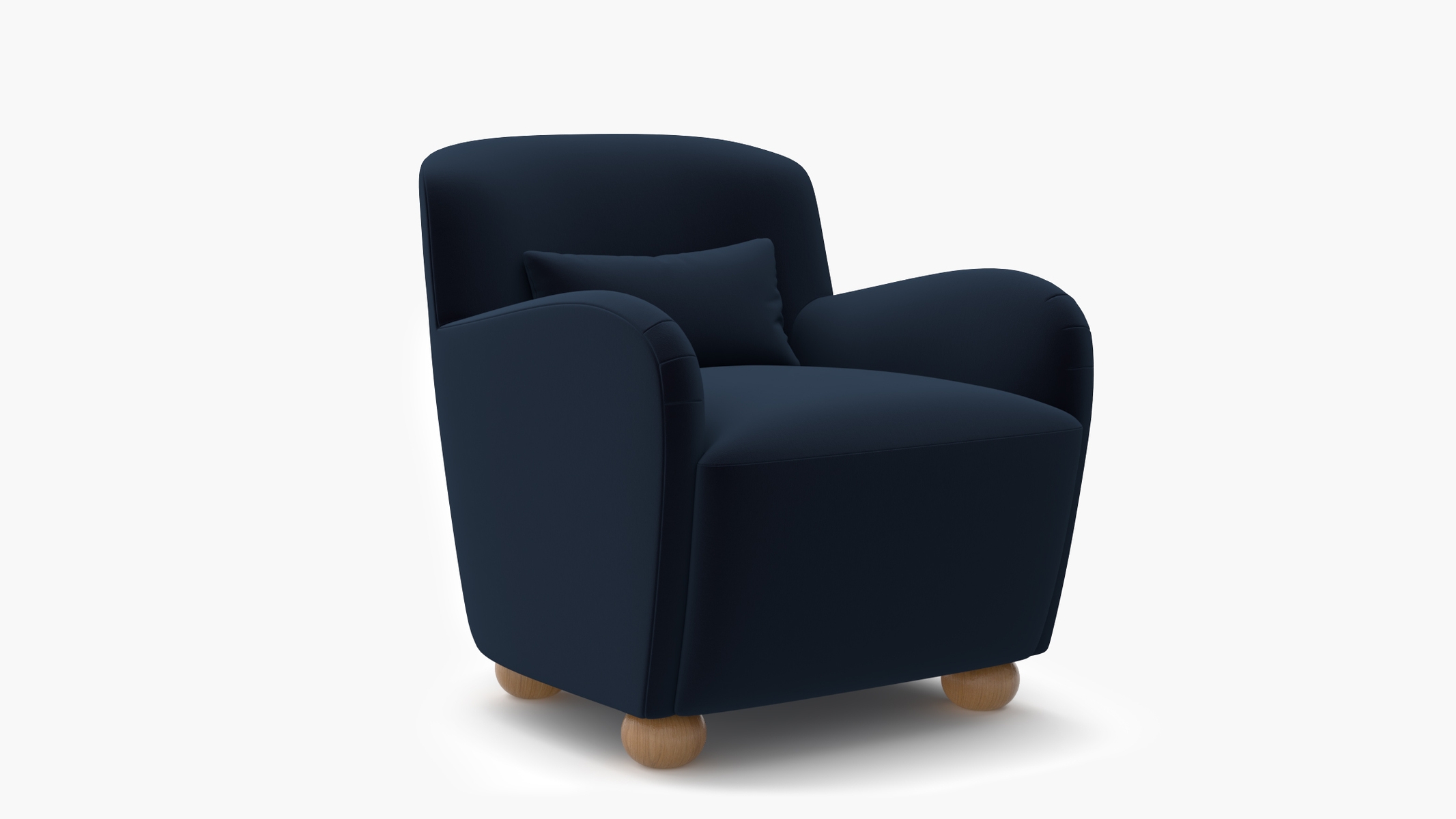 Club Chair, Navy Performance Velvet, Natural Bun Foot - Image 1