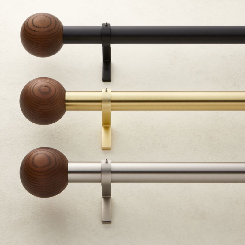 Matte Black with Walnut Finial Curtain Rod Set 88"-120"x1.25"Dia. - Image 1