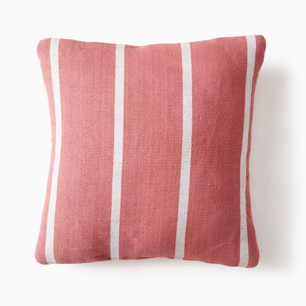 Outdoor Simple Stripe Pillow, 20"x20", Coral, Set of 2 - Image 0