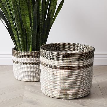 Colorblock Basket Planters, Floor, White & Black, Wove, Set of 2, Small & Large - Image 0