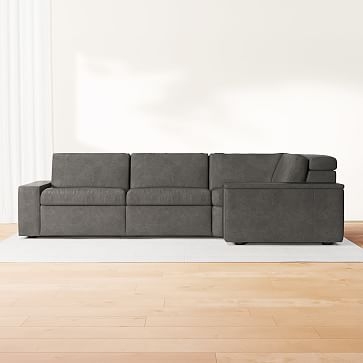 Enzo 108" 3-Piece Reclining Chaise Sectional w/ Storage, Two Basic Arms, Basket Slub, Pearl Gray - Image 1