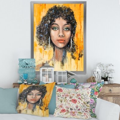 Woman Face With Green Eyes & Black Hair Impression - Modern Canvas Wall Art Print - Image 0