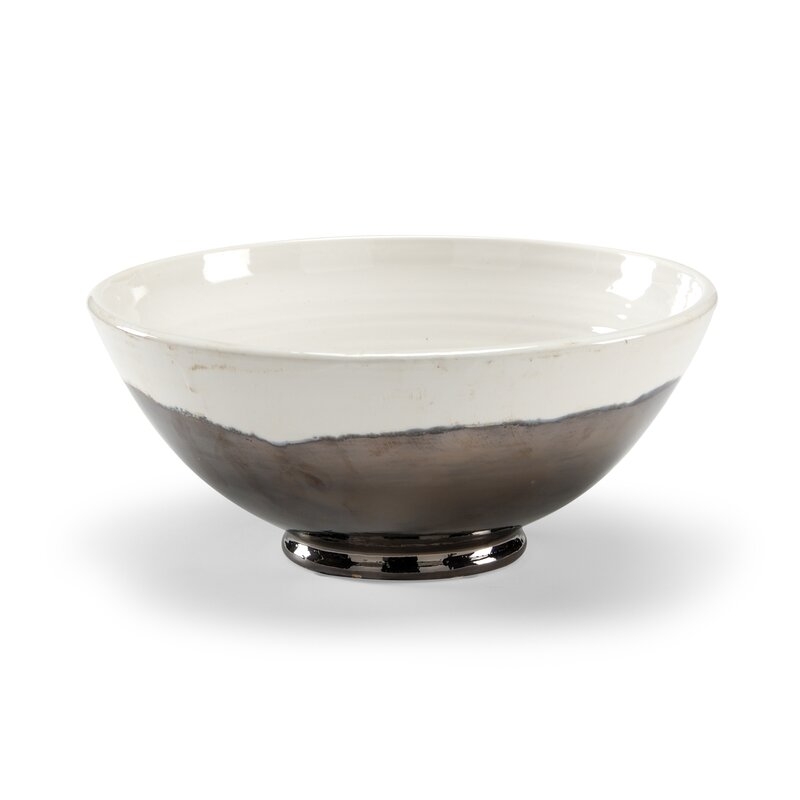 Wildwood Ceramic Sleek Decorative Bowl in White/Gray Glaze - Image 0