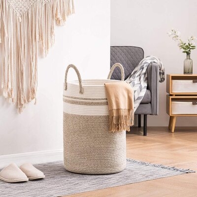 Woven Rope Laundry Hamper With Handles, Tall Laundry Basket For Blanket Storage, Heavy Duty Clothes Hamper For Bedroom - Image 0