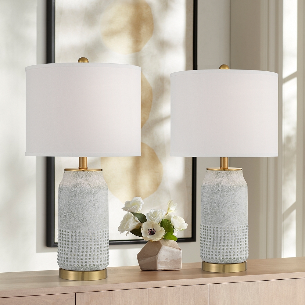 Holly 24 3/4" Gold and Gray-Green Ceramic Modern Lamps Set of 2 - Image 0