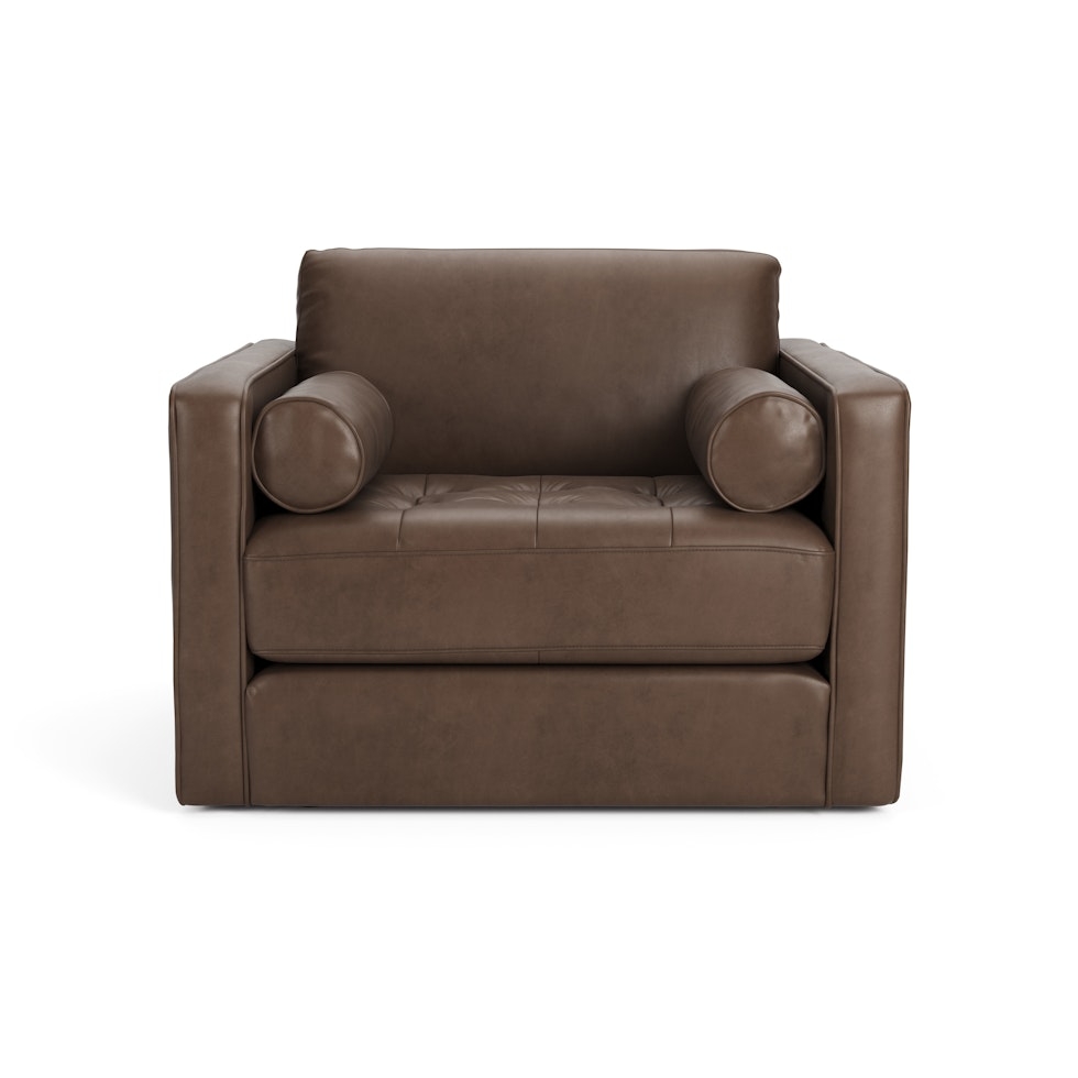 Sven 45.5" Tufted Leather Sleeper Chair - Charme Chocolat - Image 2