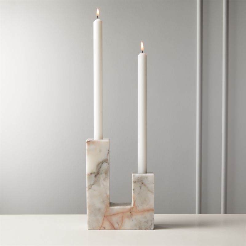 Decks Holds 2 Red Marble Taper Candle Holder - Image 1